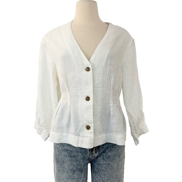 DL1961 Audrey Linen Blouse Top Button-Down 3/4 Sleeves in White | Size M NWT - Picture 1 of 12